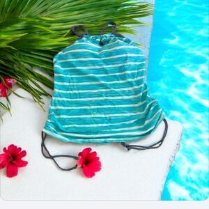 Free Country tankini top green yellow stripped with gray strings and stretchy L